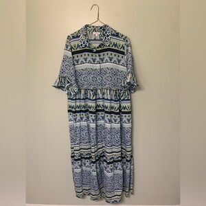 Chico’s — blue and green short sleeve maxi dress size 1